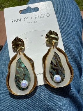 Sandy + Rizzo Gold Teardrop Abalone Earrings with Opal Accent